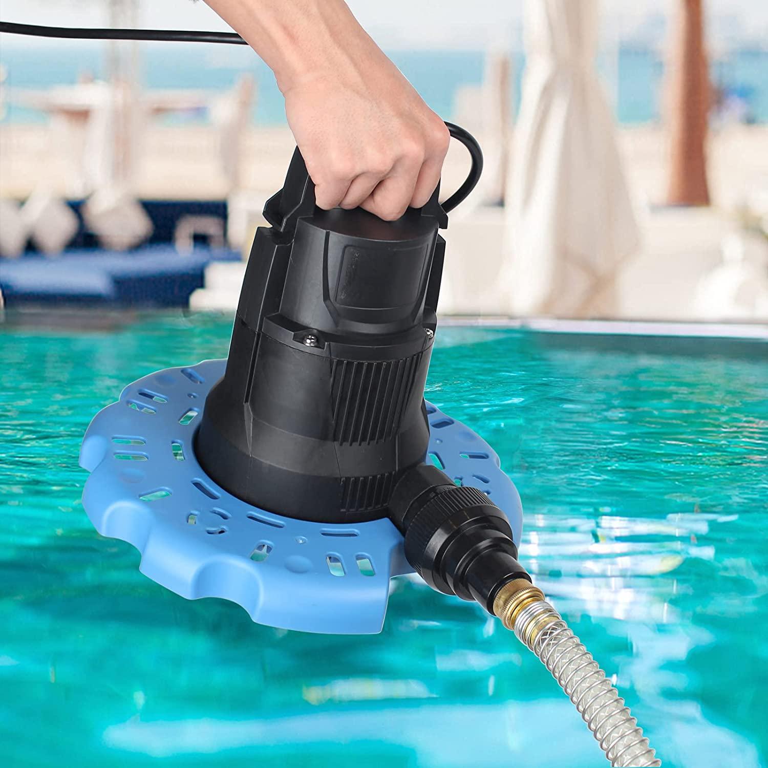 BACOENG Automatic Swimming Pool Cover Pump 2250GPH with Check Valve & Garden Hose Adapter, Wheels Attached, 25" Power Cord Submersible Water Pump for Pool Draining