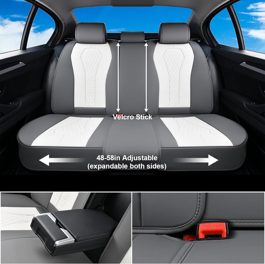 Coverado Leather Seat Covers Full Set, 5 Seats Universal Seat Covers for Cars, Waterproof Luxury Leatherette Seat Cushions, Front and Rear Seat Protectors, Seat Covers Fit for Most Vehicles Gray/White