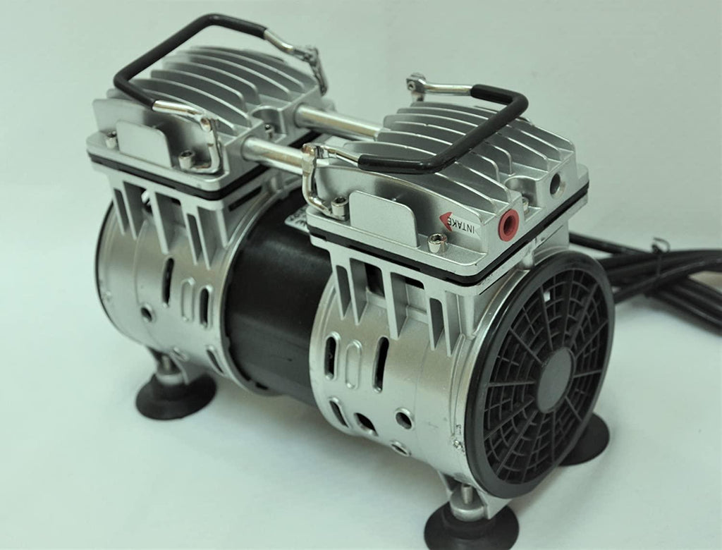 Controlled Twin Piston Oil-Less Vacuum Pump 5.5CFM 3/4HP Regulator/GauHardware Kit Pressure Control Oil- Clean No Oil Mist