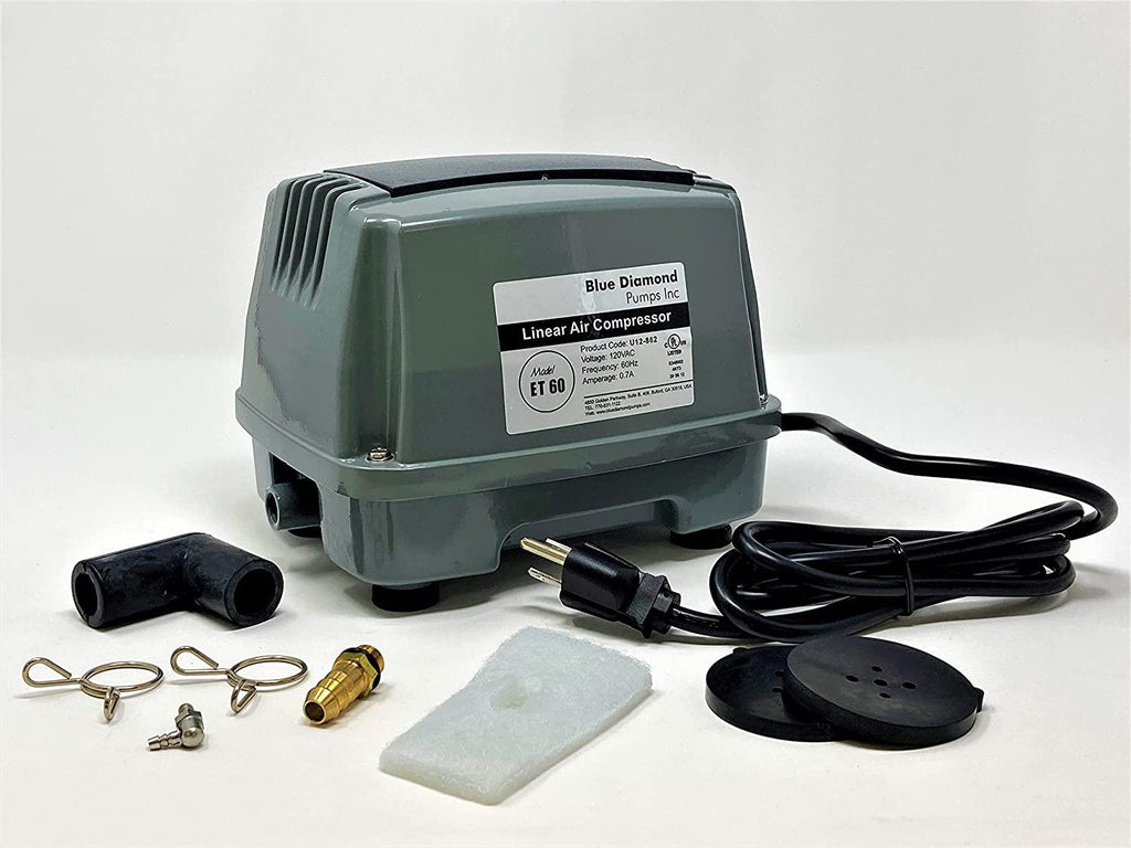 Blue Diamond ET60+ Plus - Septic or Pond Linear Diaphragm Air Pump with  Additional Air Filter