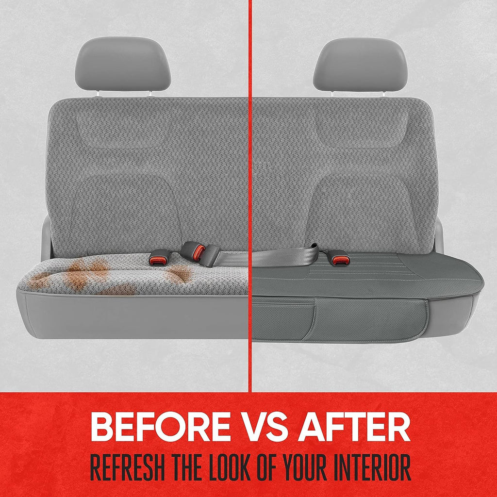 Motor Trend Seat Cover for Cars Trucks SUV, Faux Leather Rear Bench Gray Padded Car Seat Cover with Storage Pockets, Premium Interior Car Seat Cover