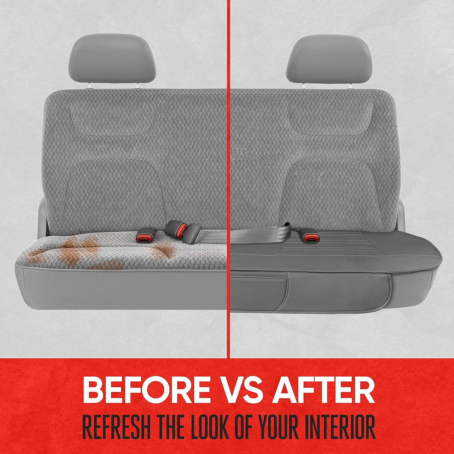 Motor Trend Seat Cover for Cars Trucks SUV, Faux Leather Rear Bench Gray Padded Car Seat Cover with Storage Pockets, Premium Interior Car Seat Cover