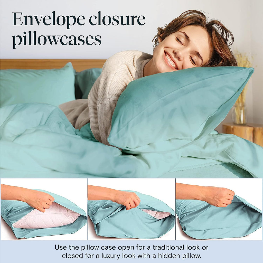 LuxClub Twin XL Sheets Set - Soft Kids Twin Bed Sheets for Boys and Girls, 4 PC Deep Pockets 18" Eco Friendly Wrinkle Free Fitted Sheets Machine Washable Hotel Bedding Silky Soft- Light Teal Twin XL