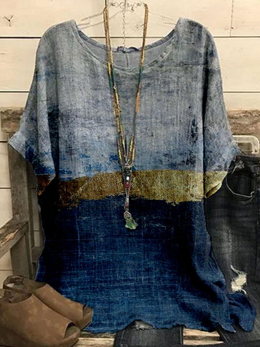 Fashion Color Matching Printed Casual Blouse