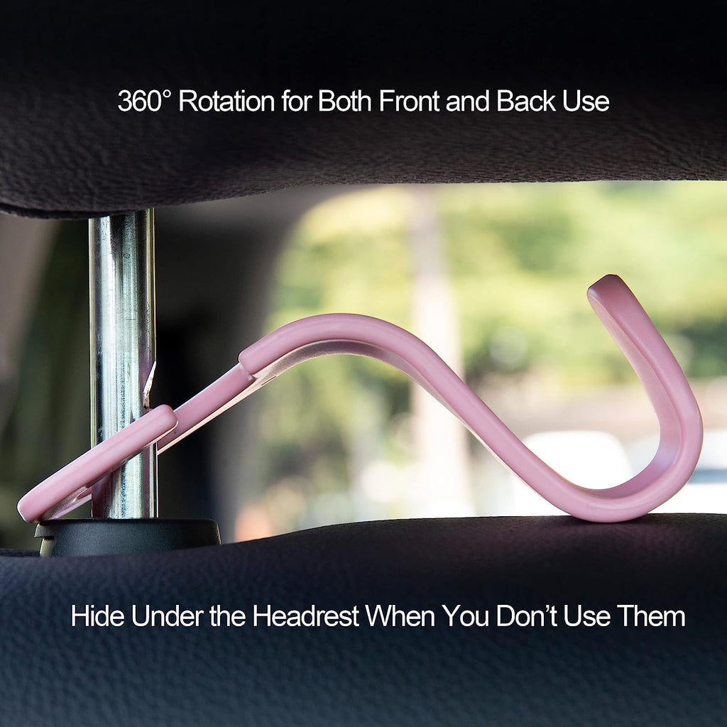Amooca Universal Car Headrest Hooks, Car Organizer Hanger Storage Hooks for Bag Purse Cloth Grocery (Pink Set of 4)