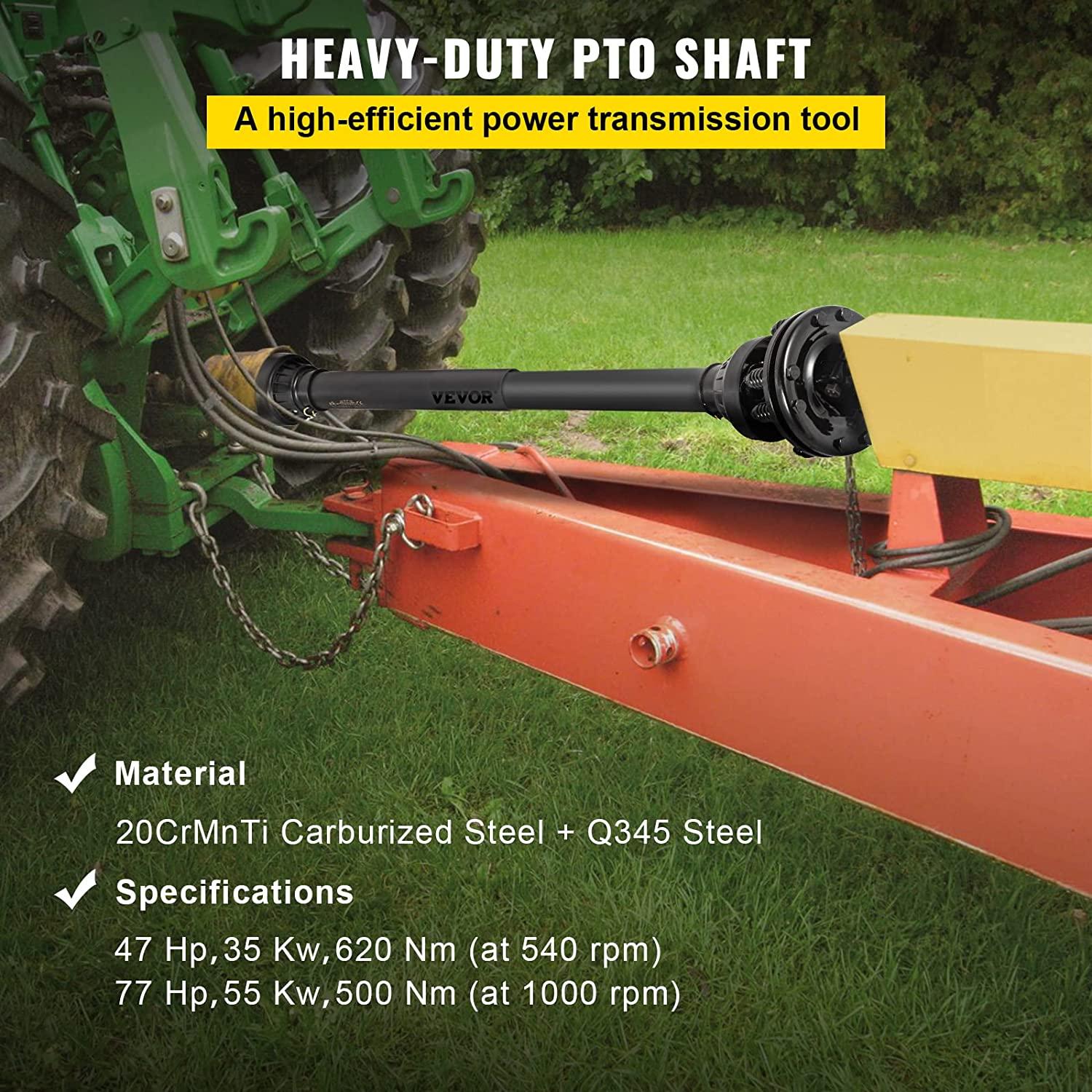 PTO Shaft, 1-3/8" PTO Drive Shaft, 6 Spline Both Ends PTO Driveline Shaft, Series 5 Tractor PTO Shaft, 43"-57" Brush Hog PTO Shaft, Black PTO Shaft w/Slip Clutch for Bush Hog/Finish Mower