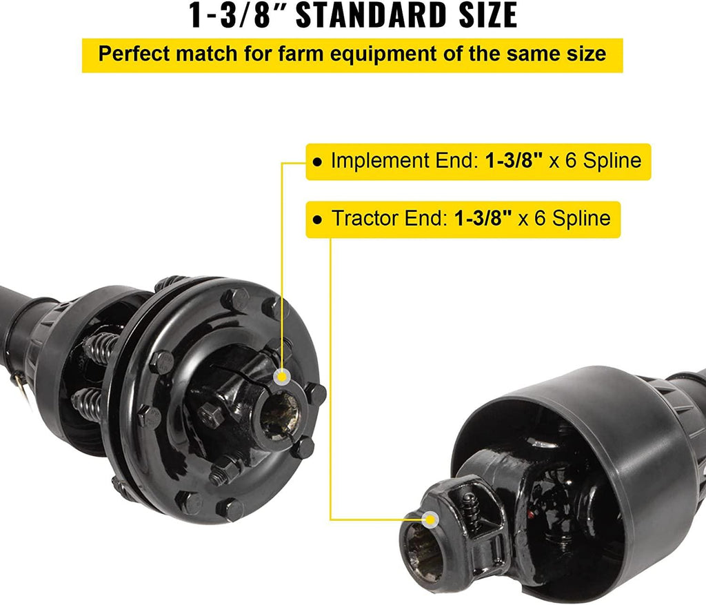 PTO Shaft, 1-3/8" PTO Drive Shaft, 6 Spline Both Ends PTO Driveline Shaft, Series 5 Tractor PTO Shaft, 43"-57" Brush Hog PTO Shaft, Black PTO Shaft w/Slip Clutch for Bush Hog/Finish Mower