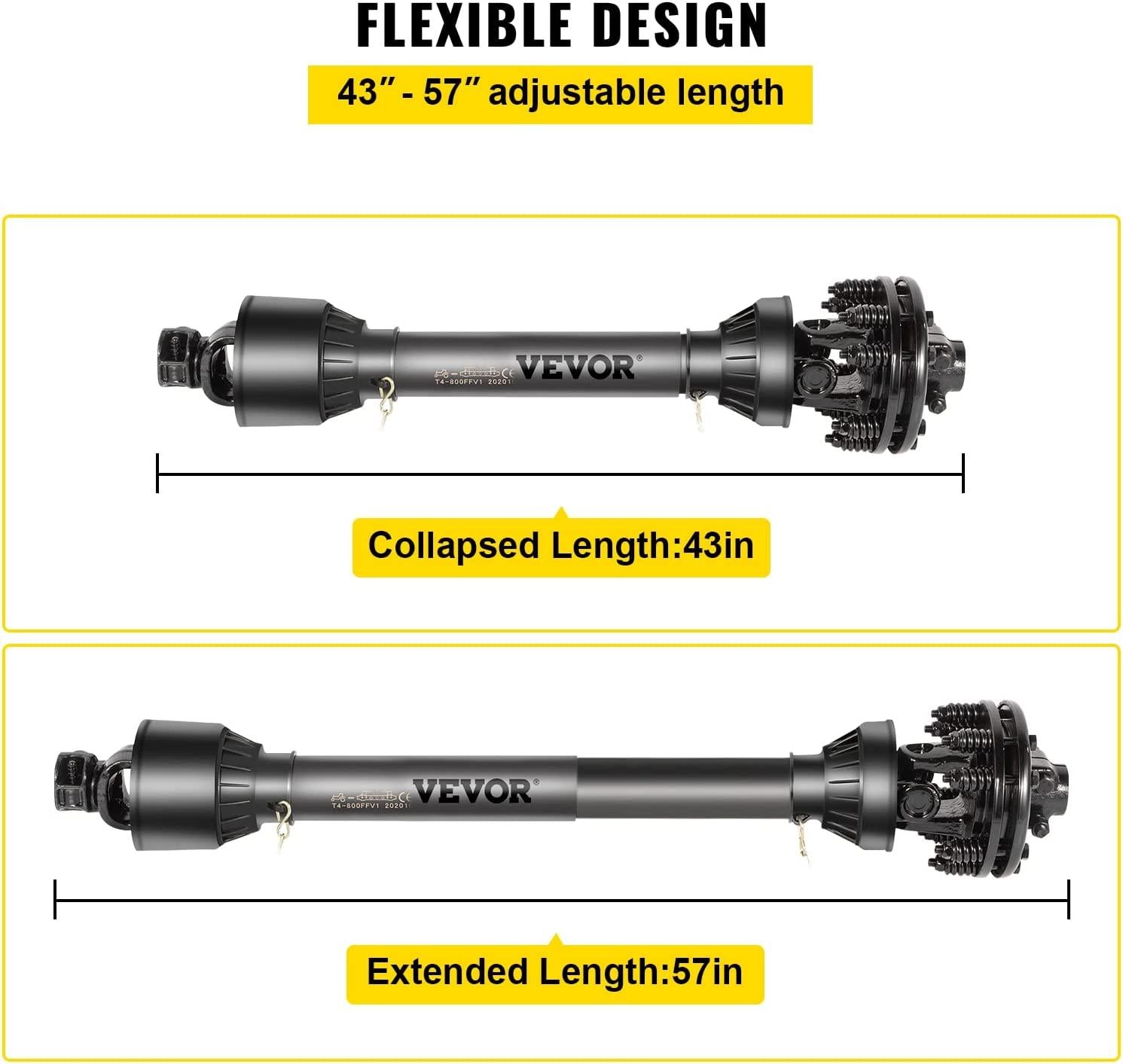 PTO Shaft, 1-3/8" PTO Drive Shaft, 6 Spline Both Ends PTO Driveline Shaft, Series 5 Tractor PTO Shaft, 43"-57" Brush Hog PTO Shaft, Black PTO Shaft w/Slip Clutch for Bush Hog/Finish Mower