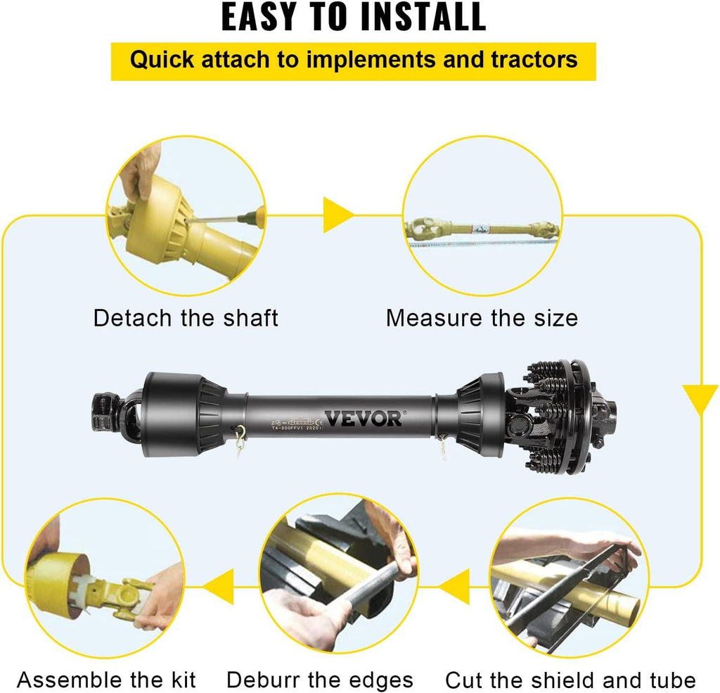 PTO Shaft, 1-3/8" PTO Drive Shaft, 6 Spline Both Ends PTO Driveline Shaft, Series 5 Tractor PTO Shaft, 43"-57" Brush Hog PTO Shaft, Black PTO Shaft w/Slip Clutch for Bush Hog/Finish Mower