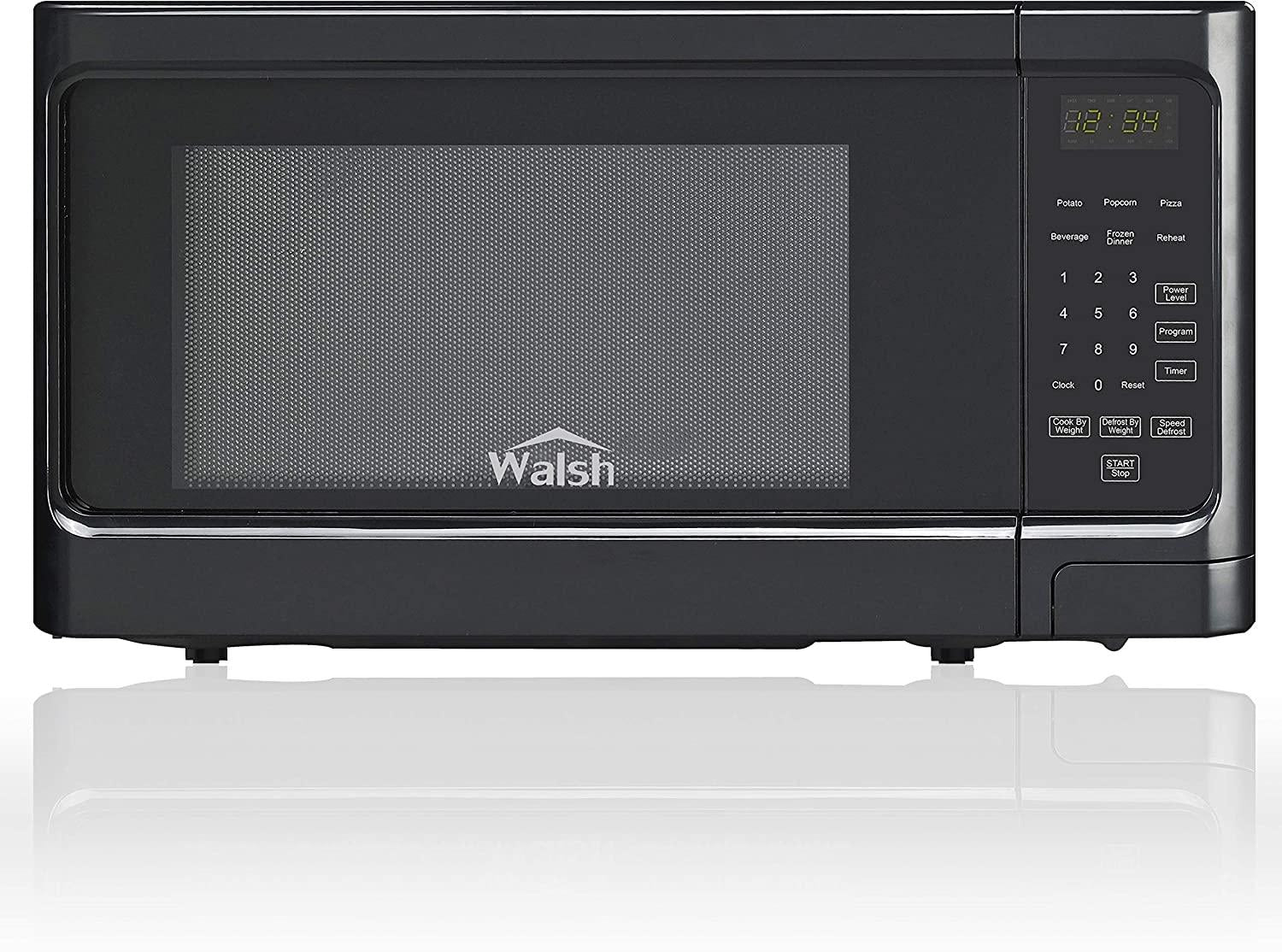 Walsh WSCMS311BK-10 Countertop Microwave Oven, 6 CooPrograms LED Lighting Push Button, 1.1 Cu.Ft/1000W, Black