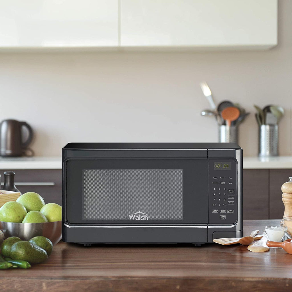 Walsh WSCMS311BK-10 Countertop Microwave Oven, 6 CooPrograms LED Lighting Push Button, 1.1 Cu.Ft/1000W, Black