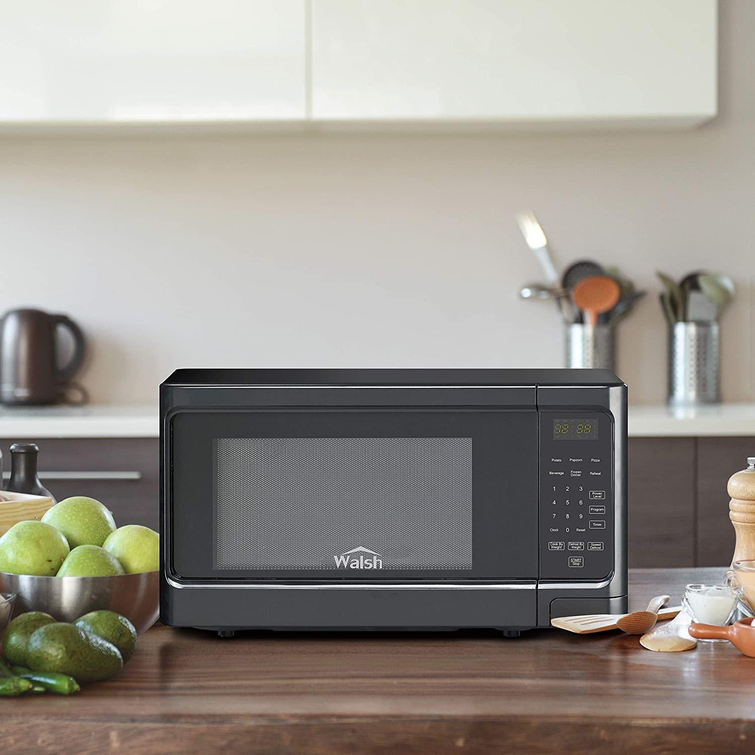 Walsh WSCMS311BK-10 Countertop Microwave Oven, 6 CooPrograms LED Lighting Push Button, 1.1 Cu.Ft/1000W, Black