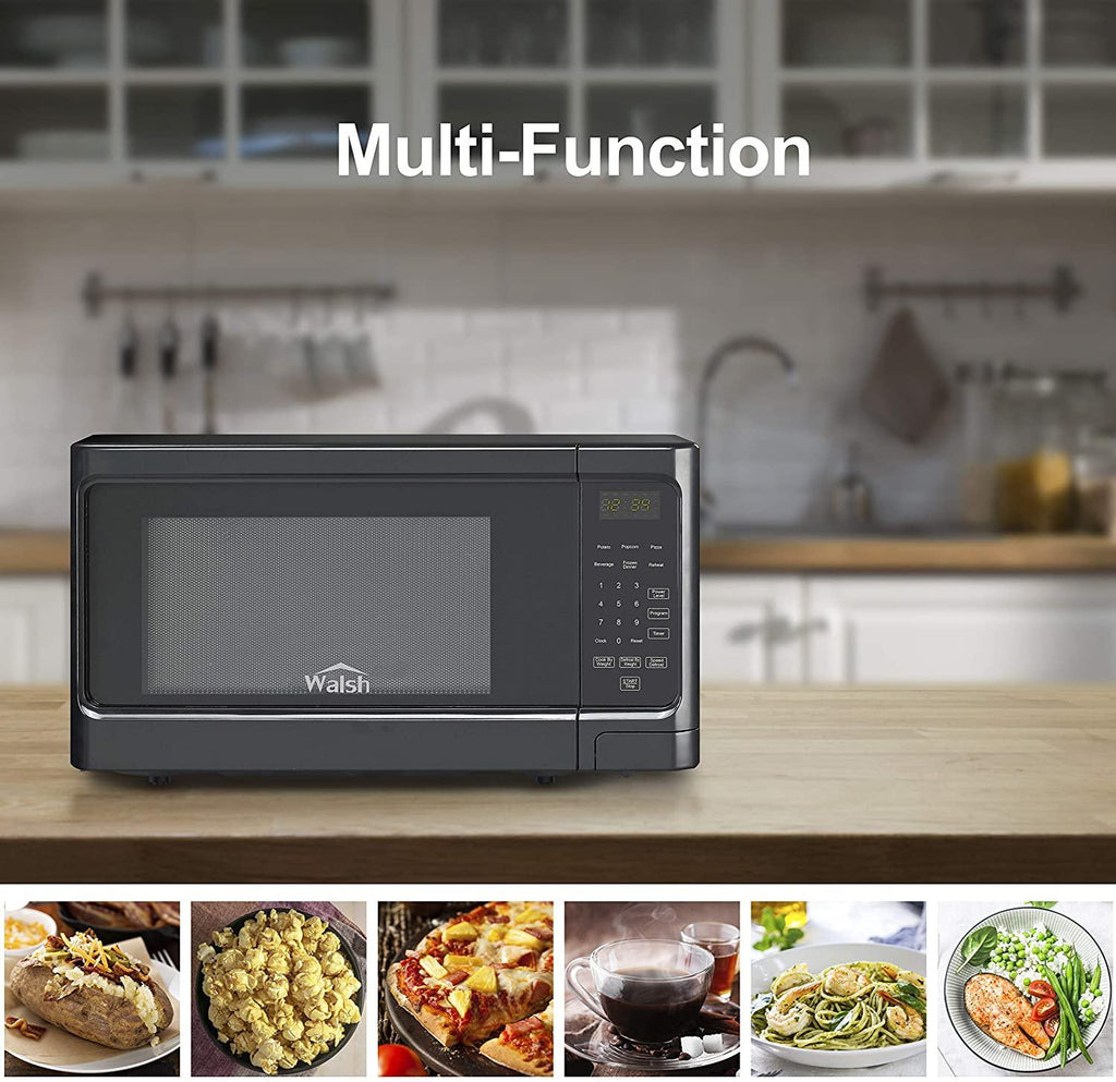 Walsh WSCMS311BK-10 Countertop Microwave Oven, 6 CooPrograms LED Lighting Push Button, 1.1 Cu.Ft/1000W, Black