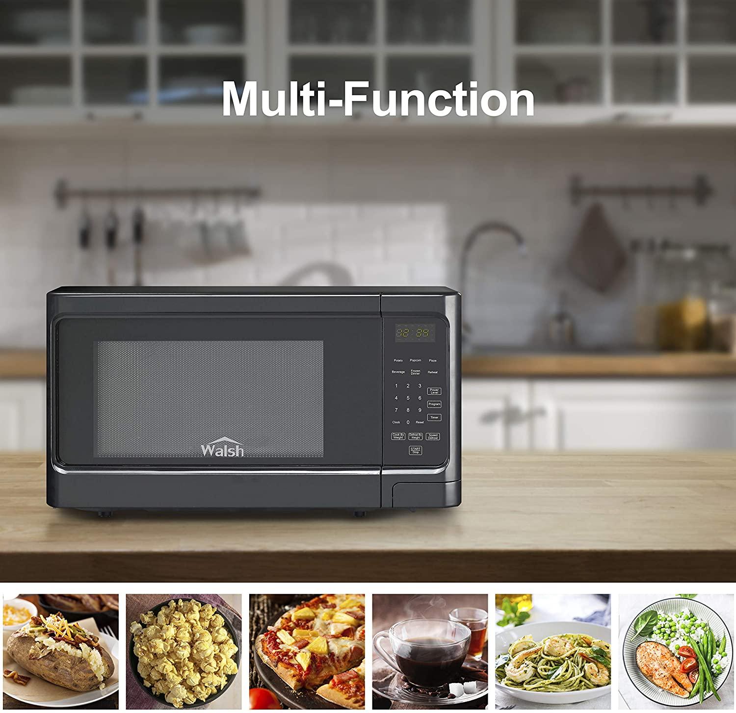 Walsh WSCMS311BK-10 Countertop Microwave Oven, 6 CooPrograms LED Lighting Push Button, 1.1 Cu.Ft/1000W, Black