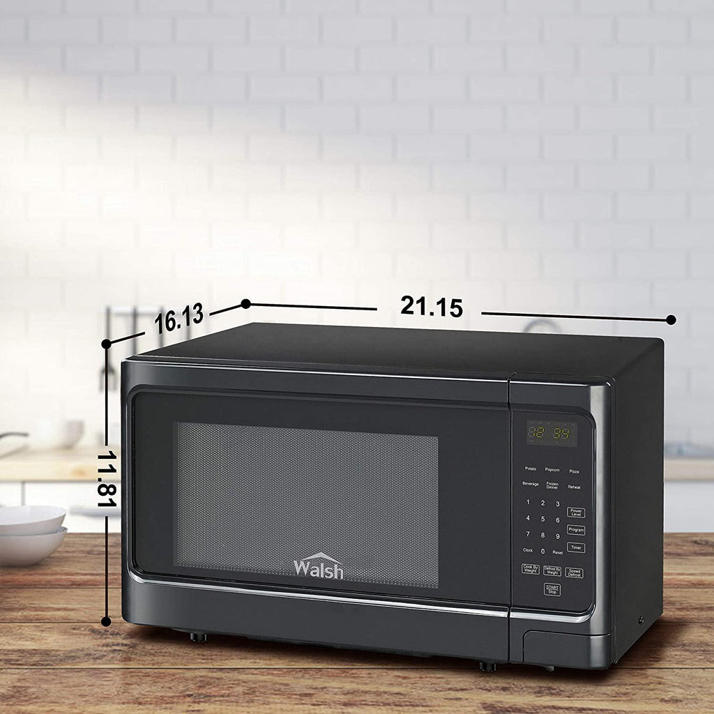 Walsh WSCMS311BK-10 Countertop Microwave Oven, 6 CooPrograms LED Lighting Push Button, 1.1 Cu.Ft/1000W, Black