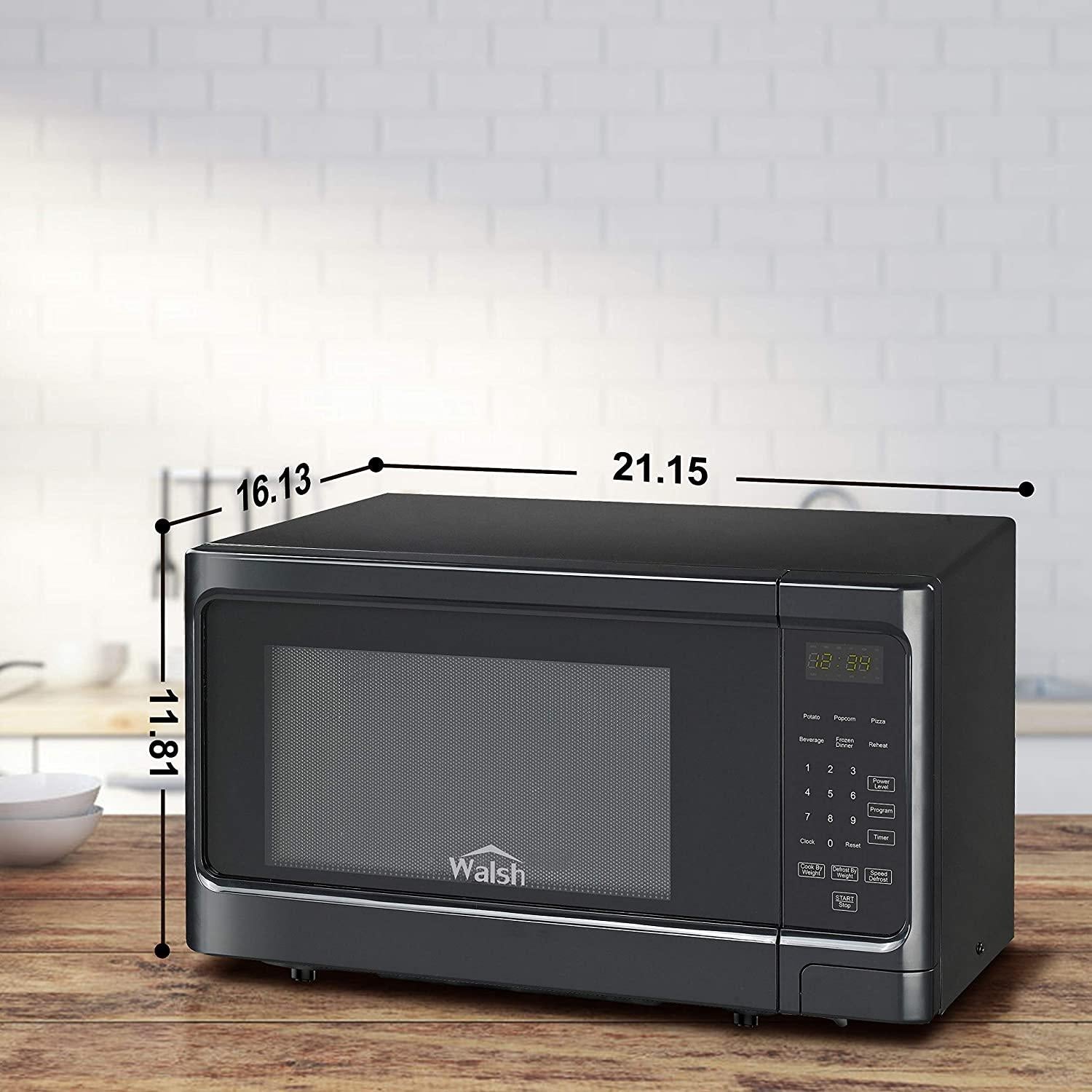 Walsh WSCMS311BK-10 Countertop Microwave Oven, 6 CooPrograms LED Lighting Push Button, 1.1 Cu.Ft/1000W, Black