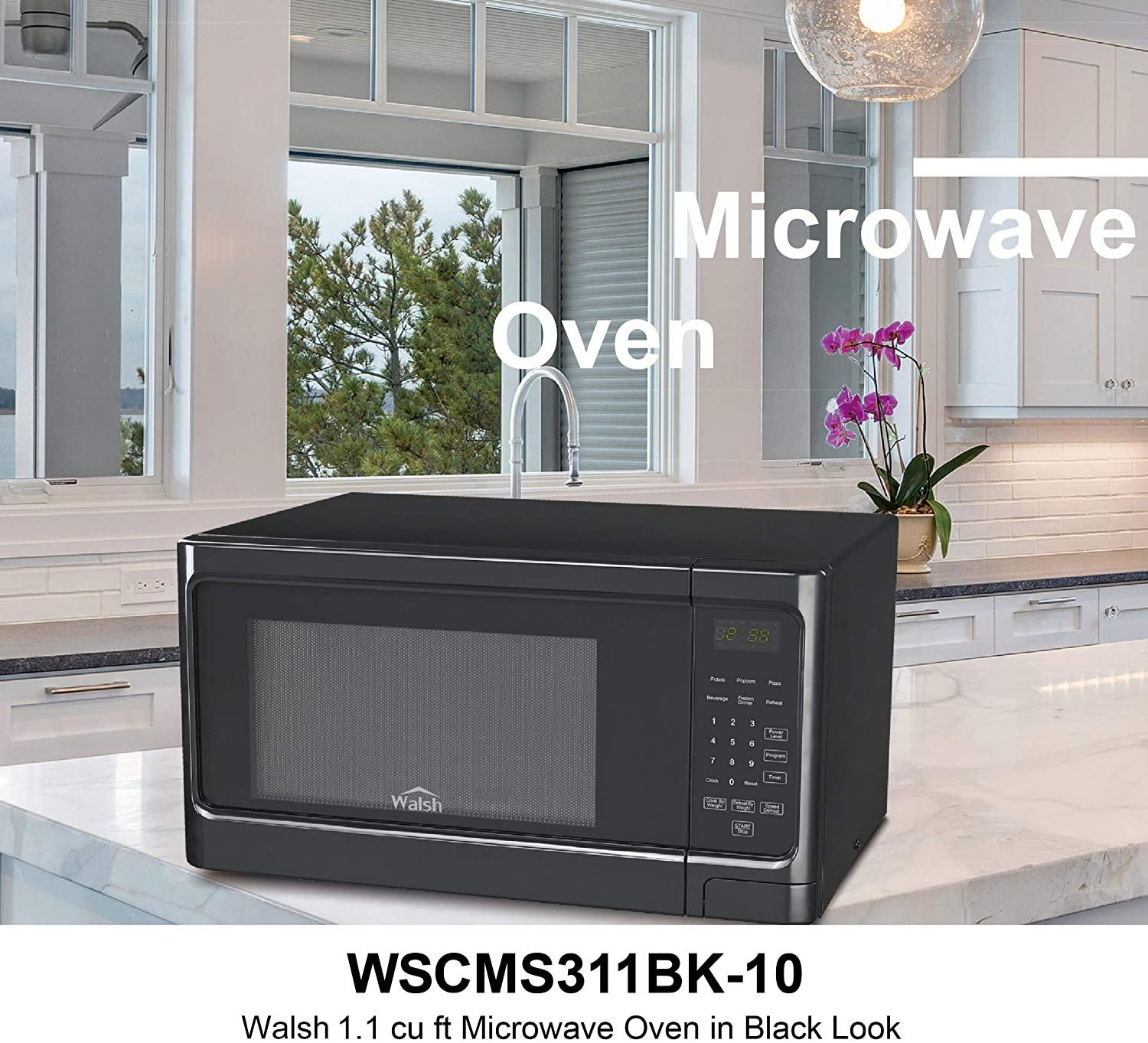 Walsh WSCMS311BK-10 Countertop Microwave Oven, 6 CooPrograms LED Lighting Push Button, 1.1 Cu.Ft/1000W, Black