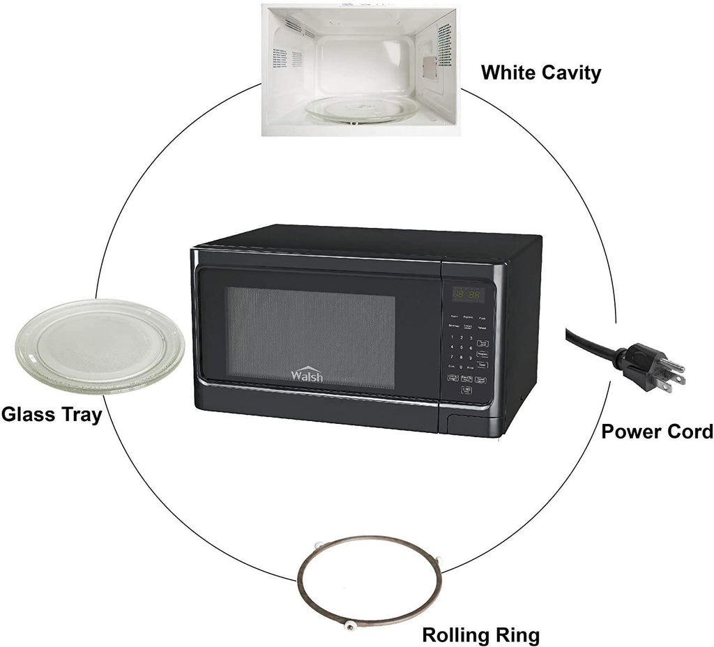 Walsh WSCMS311BK-10 Countertop Microwave Oven, 6 CooPrograms LED Lighting Push Button, 1.1 Cu.Ft/1000W, Black