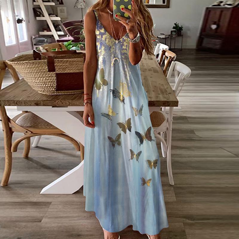 Fashion strap butterfly print dress