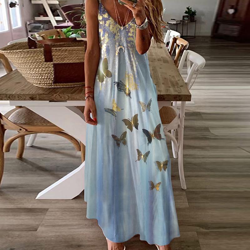 Fashion strap butterfly print dress