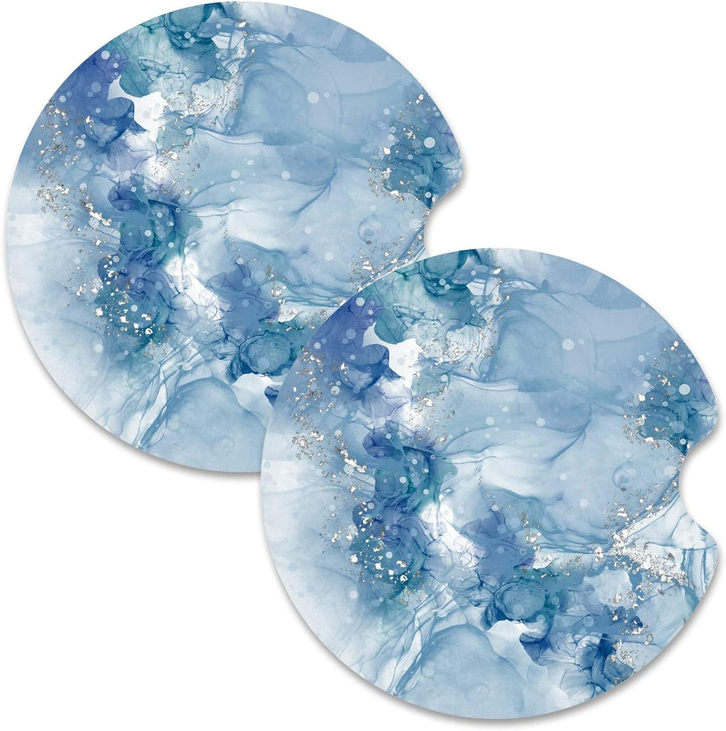 Nipichsha Car Cup Holder Coasters, Car Coasters for Cup Holders, 2 Pack Anti Slip Insert Coasters, Rubber Car Cup Mat with A Finger Notch, Cute Car Interior Accessories for Women (Light Luxury Blue)