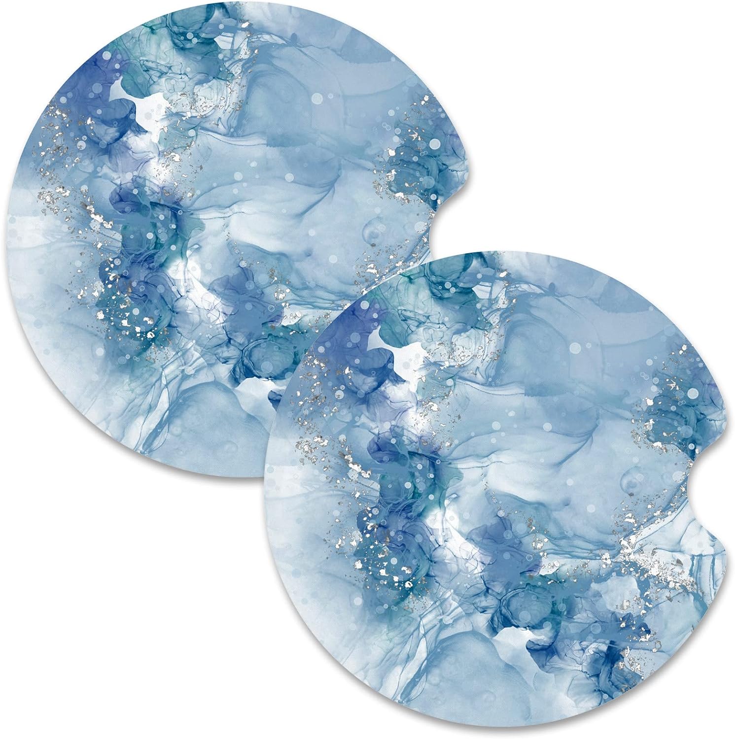 Nipichsha Car Cup Holder Coasters, Car Coasters for Cup Holders, 2 Pack Anti Slip Insert Coasters, Rubber Car Cup Mat with A Finger Notch, Cute Car Interior Accessories for Women (Light Luxury Blue)