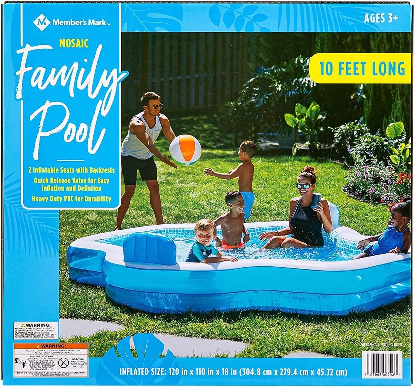 members mark elegant family pool 10 feet long 2 inflatable seats with backrests. new version