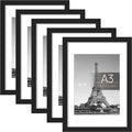 upsimples A3 Picture Frame Set of 5, Display Pictures 8.3x11.7 with Mat or 11.7x16.5 Without Mat, Wall Gallery Poster Frames, Black