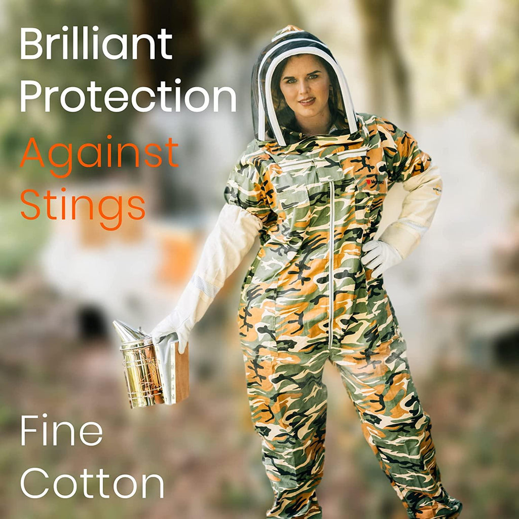 Natural Apiary Max Pro Cotton Suit Includes 2 x Non-Flammable Veils (Round & Fencing) Maximum Sting Protection for Professional & Beginner Beekeepers, X Small, White