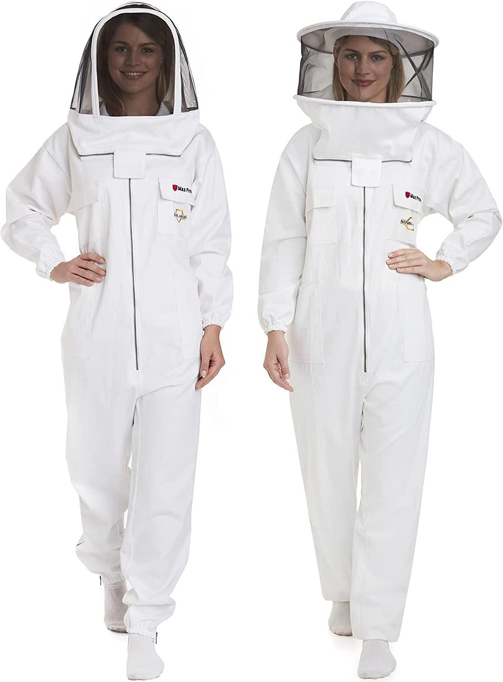 Natural Apiary Max Pro Cotton Suit Includes 2 x Non-Flammable Veils (Round & Fencing) Maximum Sting Protection for Professional & Beginner Beekeepers, X Small, White