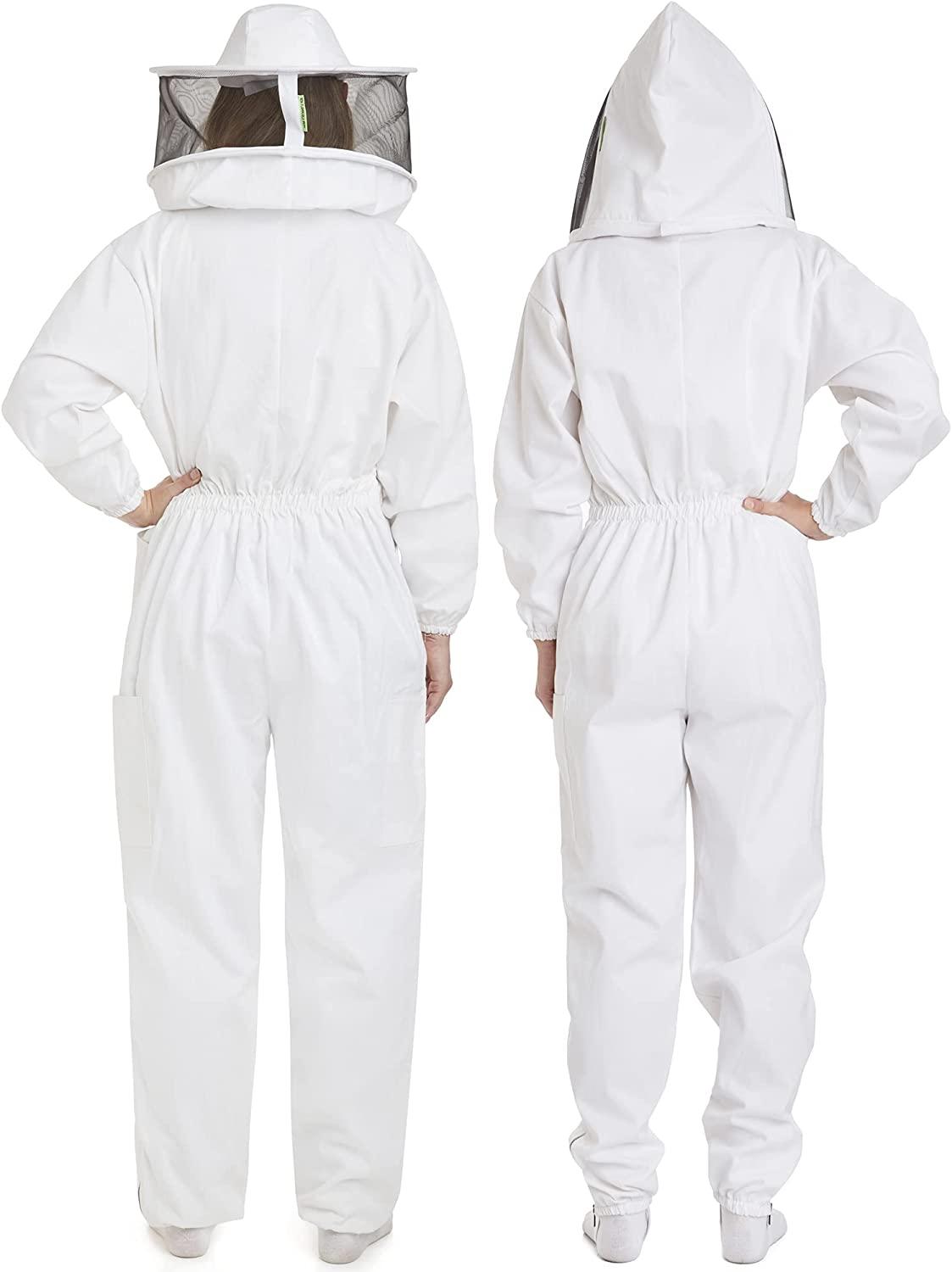 Natural Apiary Max Pro Cotton Suit Includes 2 x Non-Flammable Veils (Round & Fencing) Maximum Sting Protection for Professional & Beginner Beekeepers, X Small, White