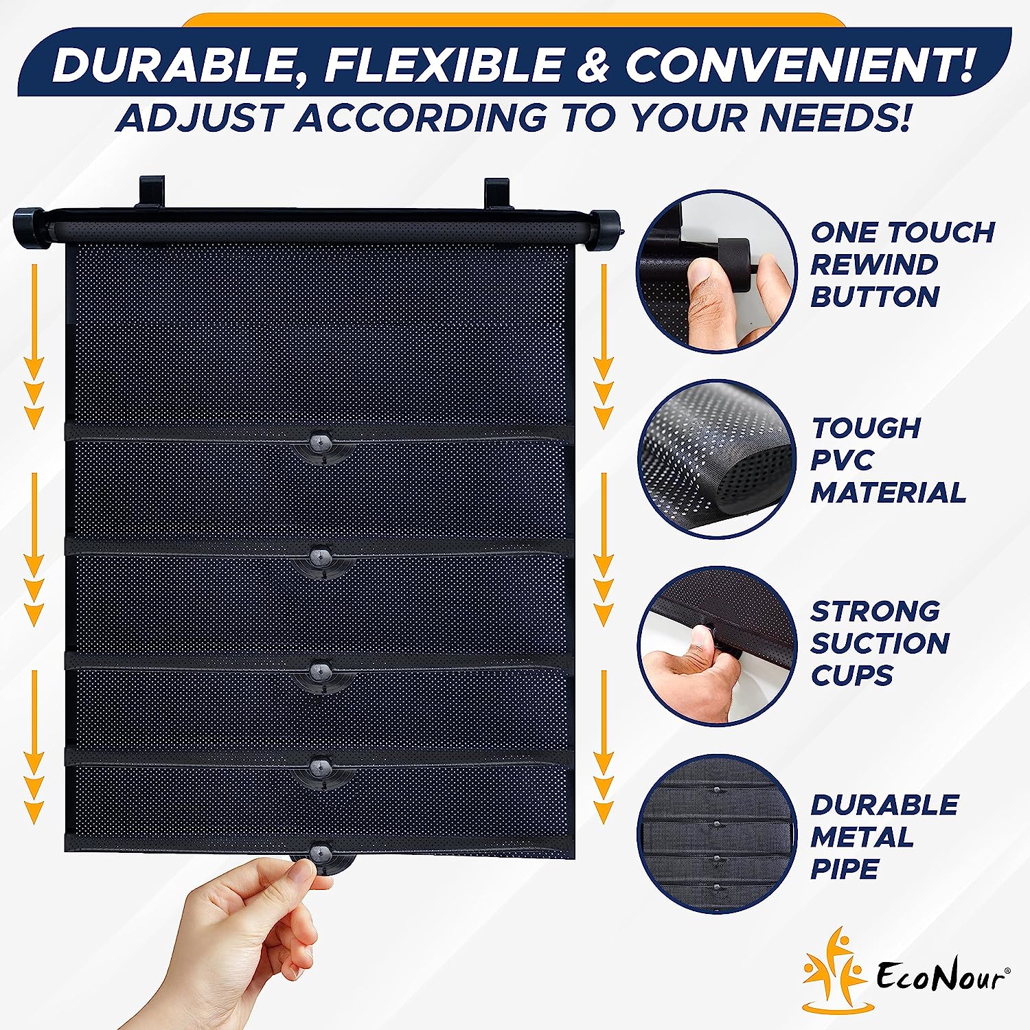 EcoNour Car Side Window Sun Shade (2 Pack) | Retractable Car Roller Sunshade for Kids | Baby Car Window Shades for UV and Sun Glare Protection | Baby Car Travel Accessories (15"x17")
