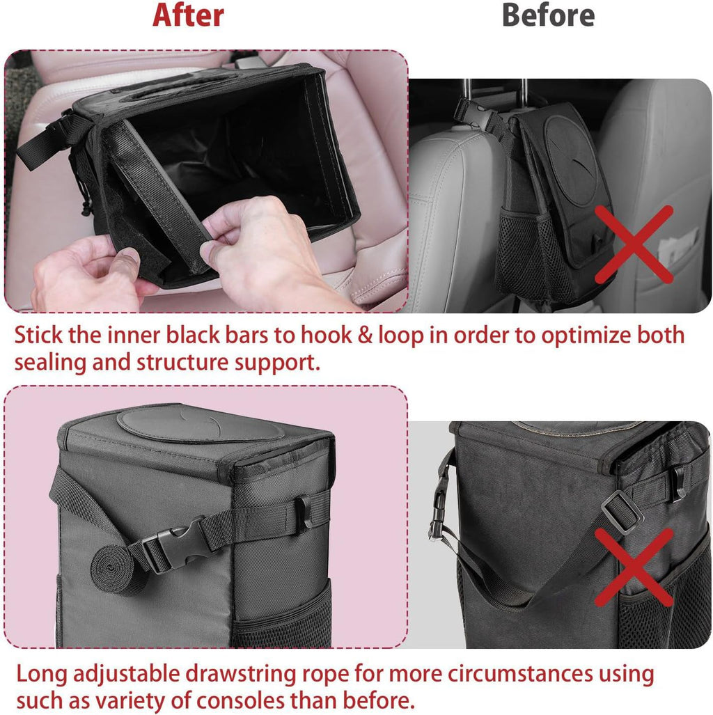 Ryhpez Car Trash Can with Lid - Car Trash Bag Hanging with Storage Pockets Collapsible and Portable Car Garbage Bin