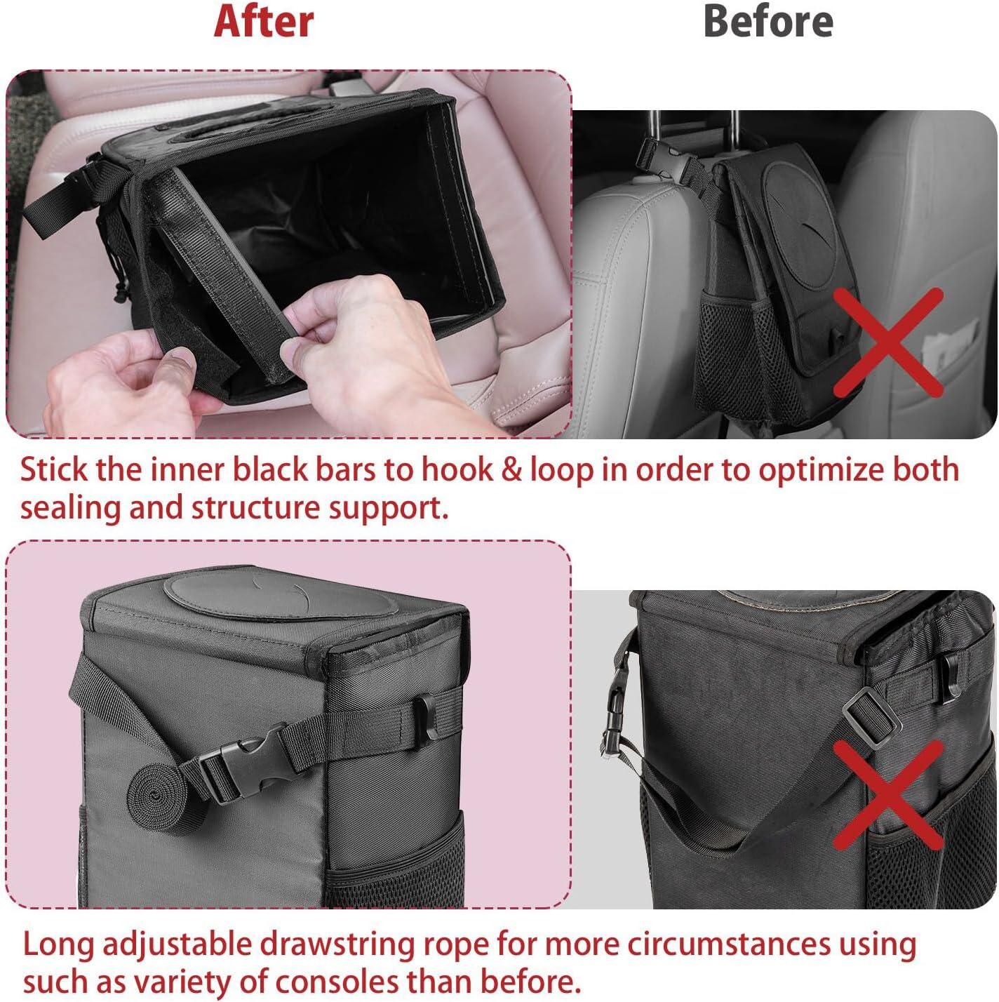 Ryhpez Car Trash Can with Lid - Car Trash Bag Hanging with Storage Pockets Collapsible and Portable Car Garbage Bin