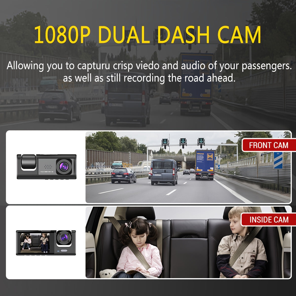 Dash Cam For Cars,Front And Inside,1080P Dual Camera With IR Night Vision,Loop Recording,Car DVR Camera With 2 Inch IPS Screen,car Dashboard Video Cam