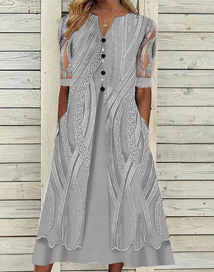 V-neck Printed Loose Short Sleeve Maxi Dress