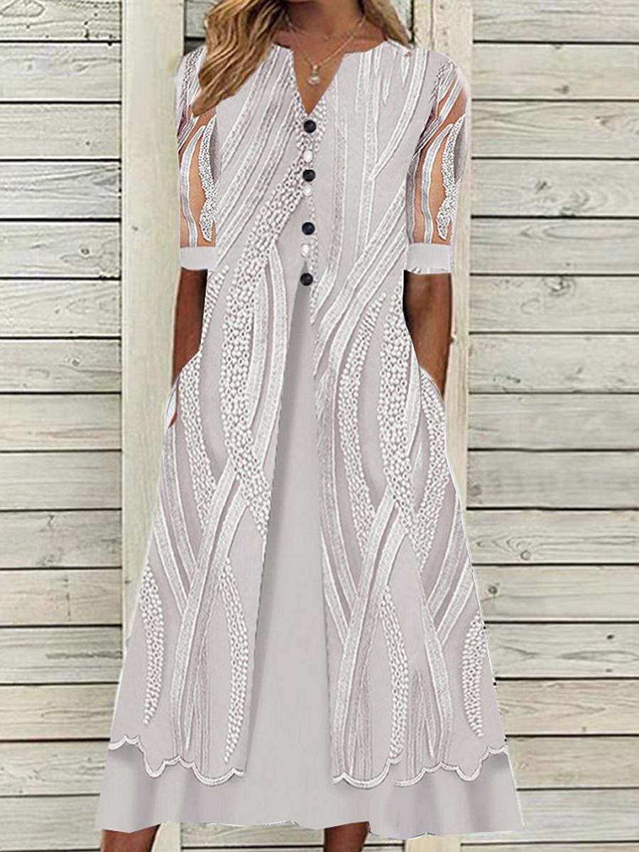 V-neck Printed Loose Short Sleeve Maxi Dress