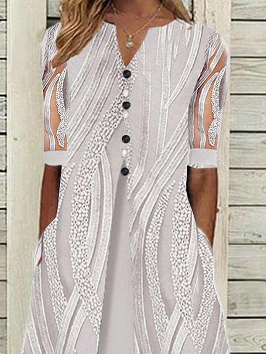V-neck Printed Loose Short Sleeve Maxi Dress