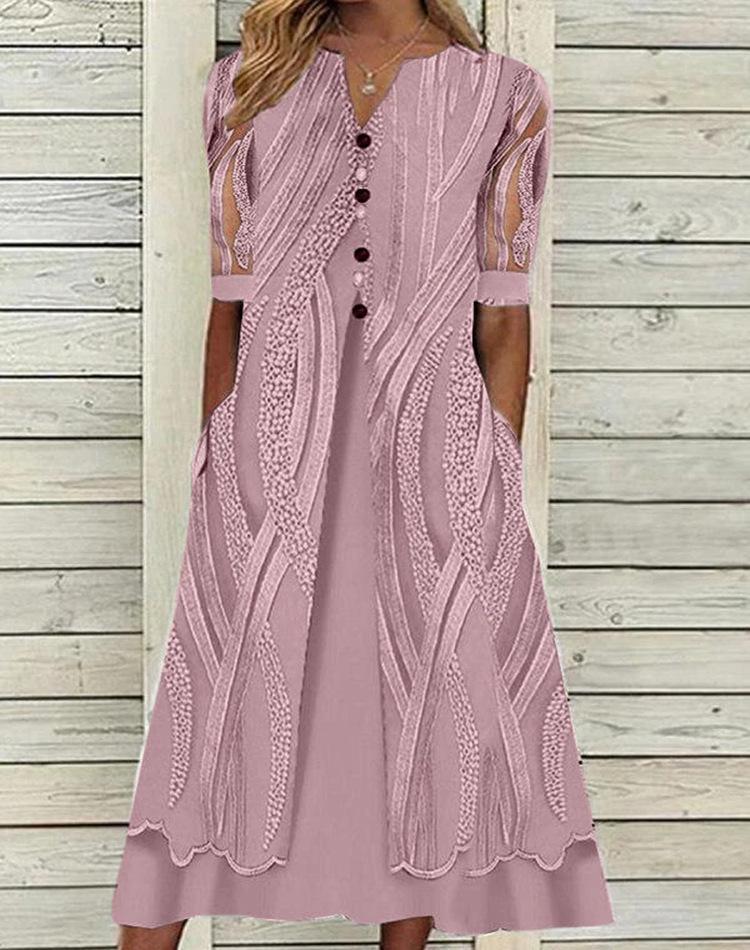 V-neck Printed Loose Short Sleeve Maxi Dress