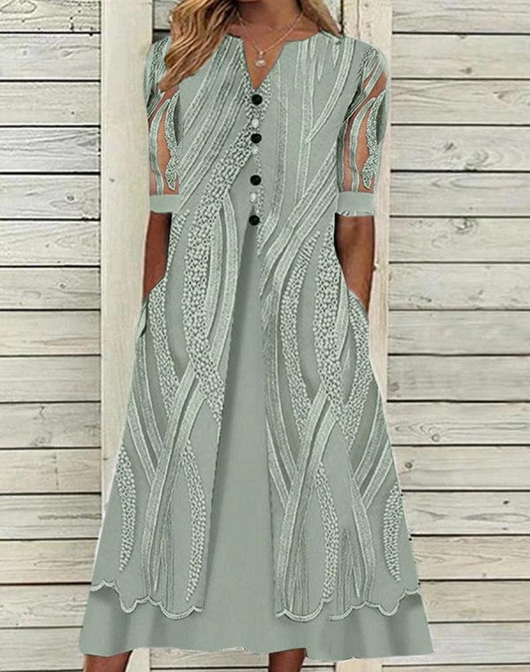 V-neck Printed Loose Short Sleeve Maxi Dress