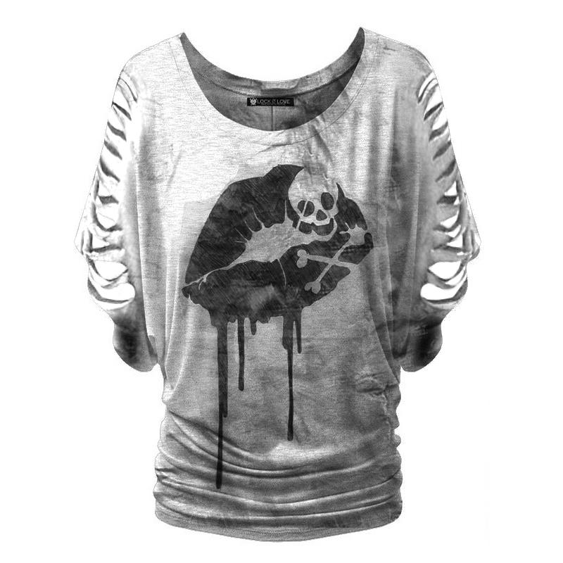 Skull print ladies casual bat sleeve short sleeve