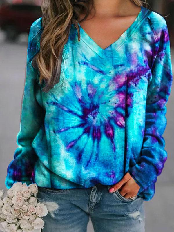 Tie-Dyed V-Neck Casual Bottoming T-Shirt