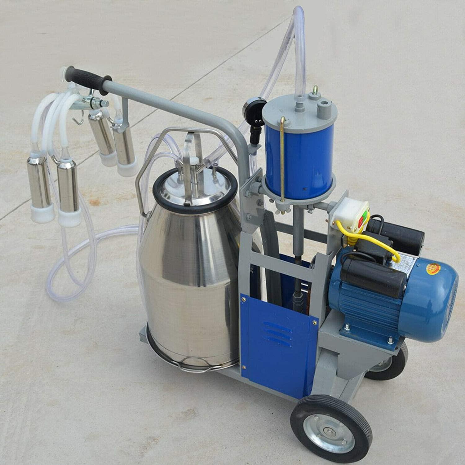 TBVECHI MilMachine, 25L Electric MilMachine Piston Vacuum Pump MilPump with Bucket,  Steel Cow MilMachine MilEquipment Milker Machine