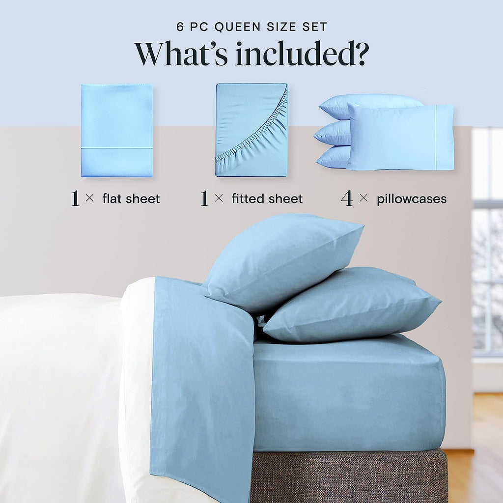 LuxClub 6 PC King Size Sheet Set Bamboo Sheets Deep Pockets 18" Eco Friendly Wrinkle Free Cooling Sheets Machine Washable Hotel Bedding Silky Soft - Sky King