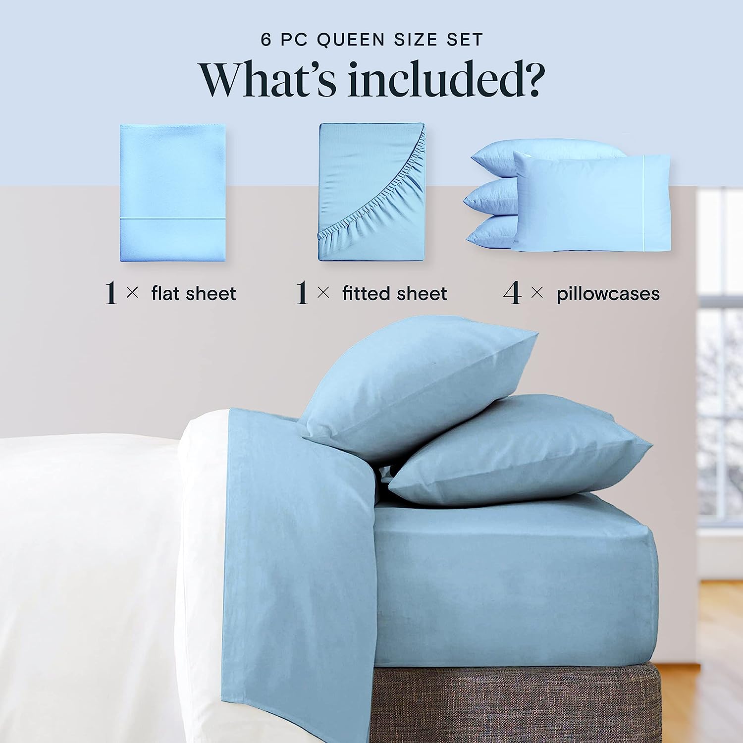 LuxClub 6 PC King Size Sheet Set Bamboo Sheets Deep Pockets 18" Eco Friendly Wrinkle Free Cooling Sheets Machine Washable Hotel Bedding Silky Soft - Sky King