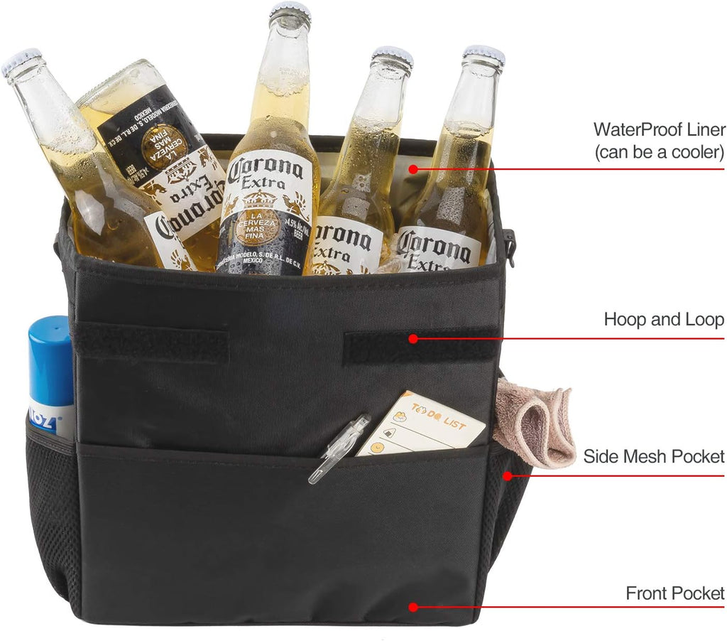 Ryhpez Car Trash Can with Lid - Car Trash Bag Hanging with Storage Pockets, Leak-Proof Collapsible Garbage Bin for Car(3.2 Gallon/12L)