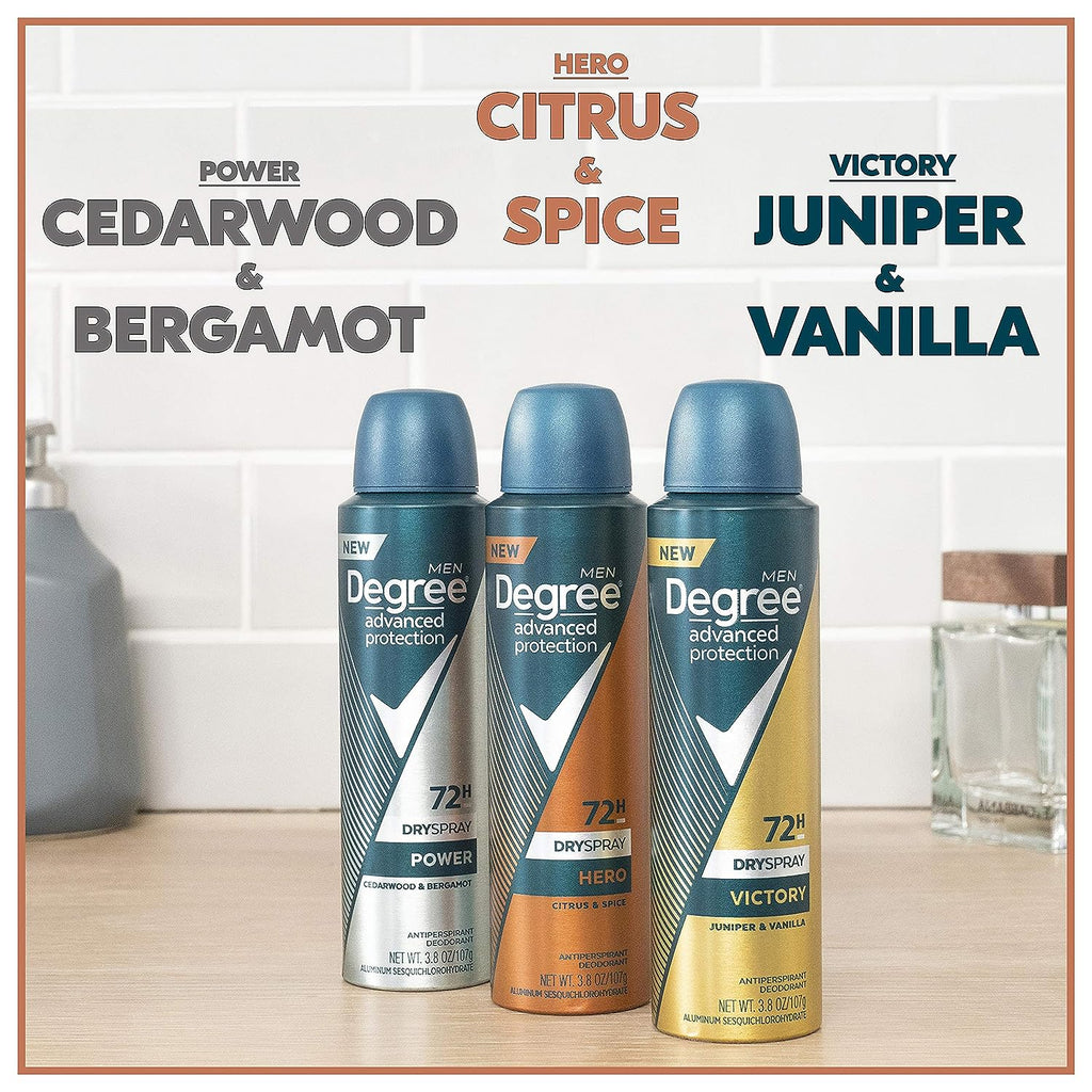 Degree Antiperspirant Deodorant Dry Spray 72 Hour Sweat and Odor Protection Hero Men's Deodorant Spray for Excessive Armpit Sweat, 3.8 oz, Pack of 3