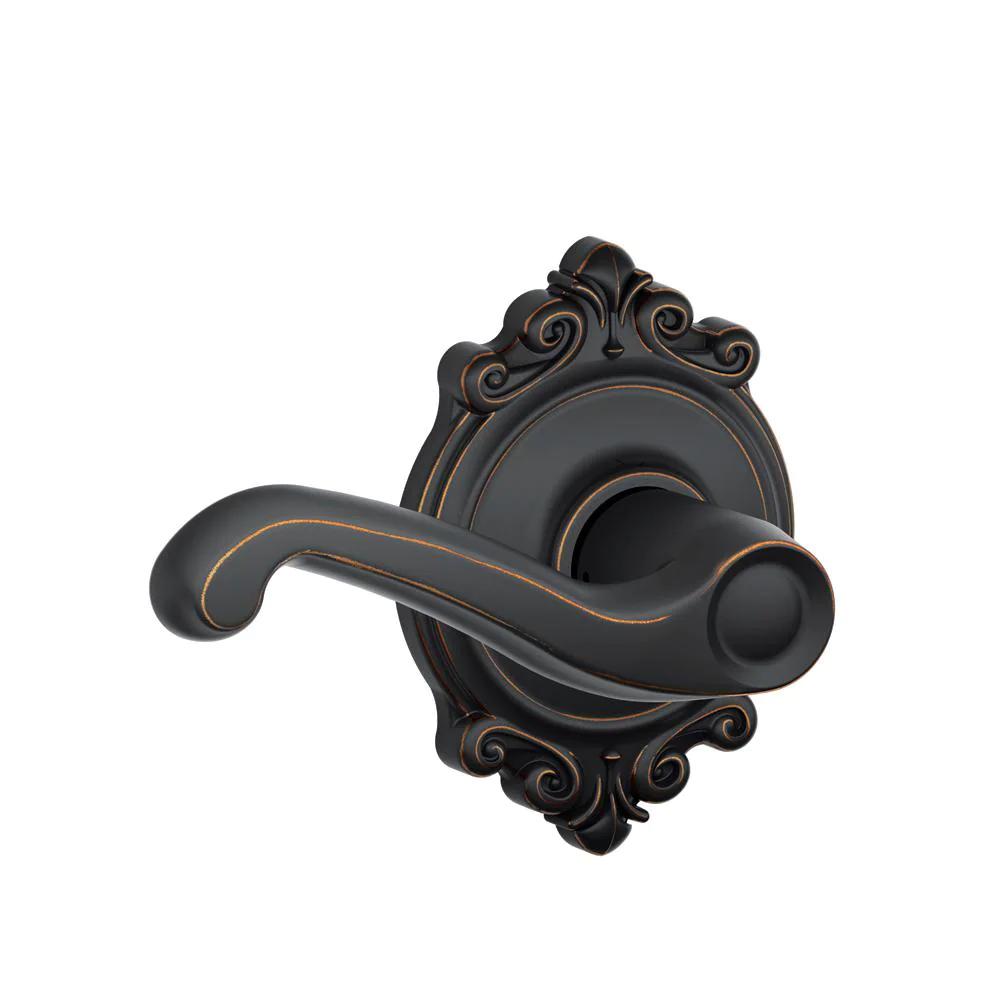 Flair Aged Bronze Privacy Bed/Bath Door Lever with Brookshire Trim