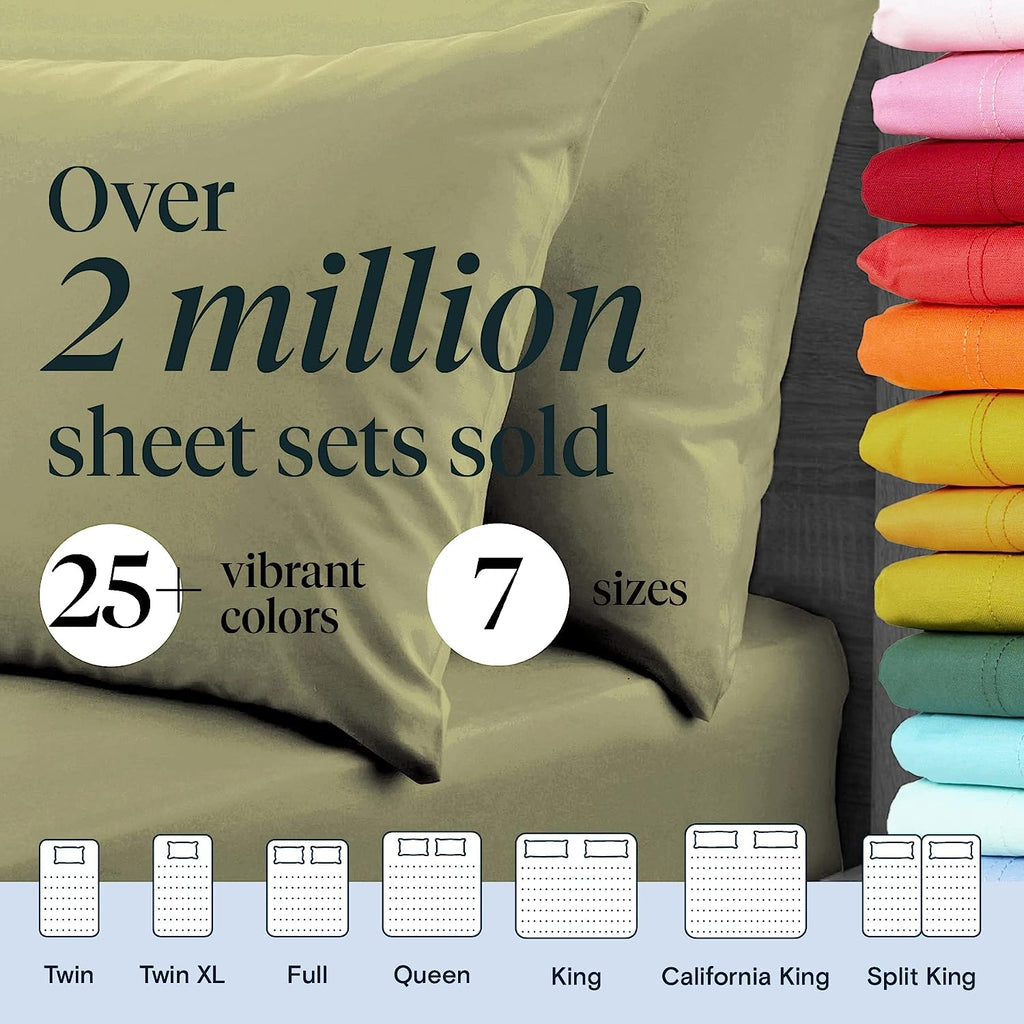 LuxClub 6 PC California King Size Sheet Set Bamboo Sheets Deep Pockets 18" Eco Friendly Wrinkle Free Cooling Sheets Machine Washable Hotel Bedding Silky Soft - Olive California King