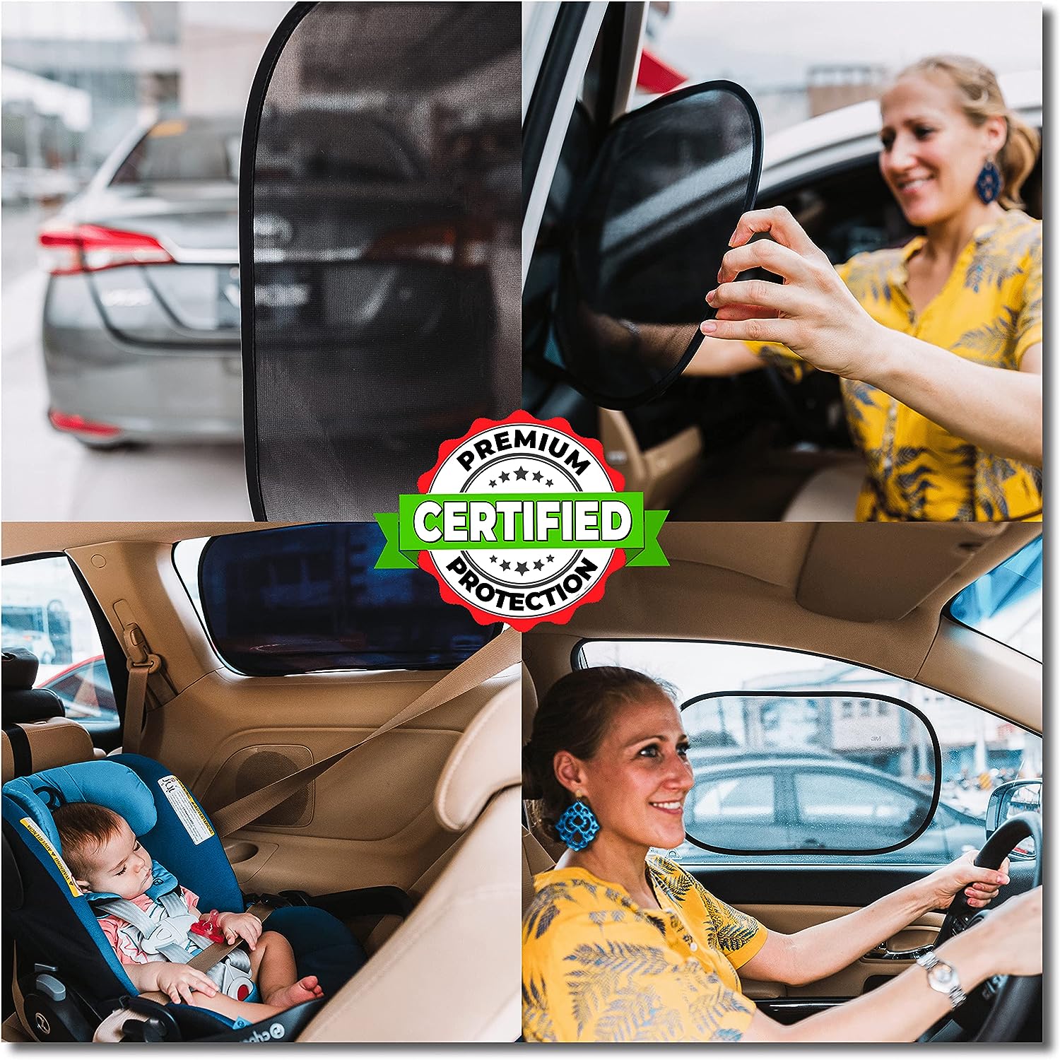 kinder Fluff Car Window Shade (4Pack)-The Only Certified Car Window Sun Shade for Baby Proven to Block 99.95% UVR - Mom's Choice Gold Award Winning - Car Seat Sun Protection